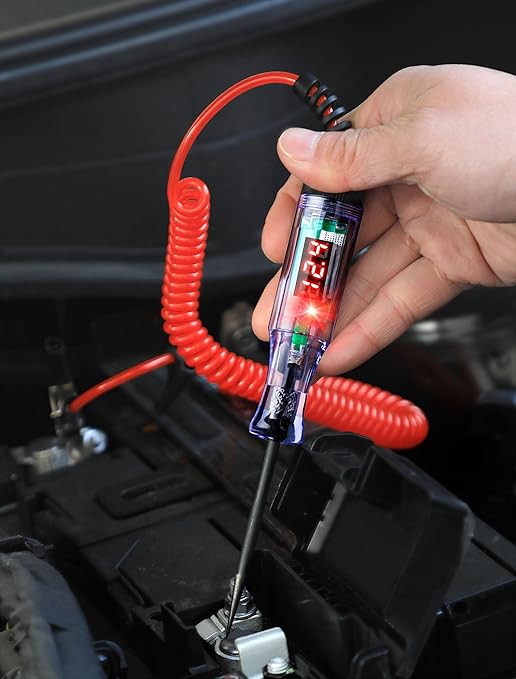 Test Light Automotive 5-90V Digital LED Circuit Tester with Voltage Display, Auto Bidirectional Voltage Tester, Electric Test Pen with Extended Spring Wire & Probe for Car RV Fuse Checker