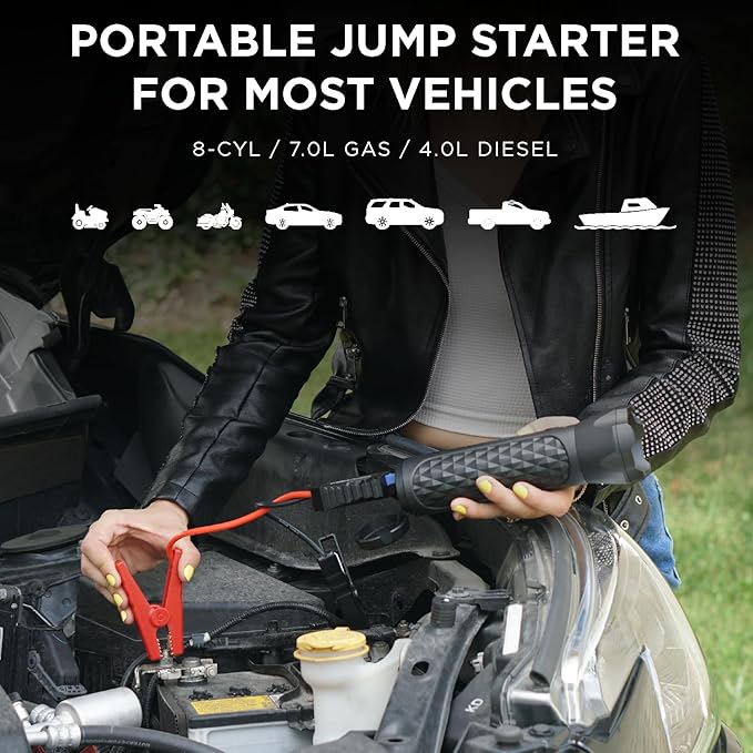 BoostHero Portable Car Battery Jump Starter, 6,000mAh Power Bank, LED Flashlight, with Smart Jumper Cables for up to 6.0L Gas/4.0L Diesel Engines (Black)