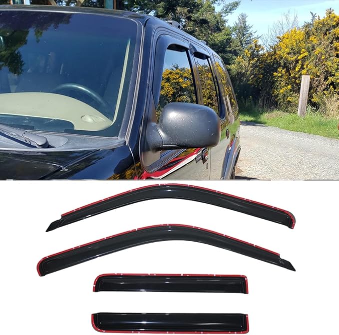 Side Window Visor Vent Wind Deflector fit for 1991-2001 Ford Explorer 4-Door& 2001-2005 Ford Explorer Sport Trac&1997-2001 Mercury Mountaineer, 4pcs in-Channel Sun Rain Guards Set 94074
