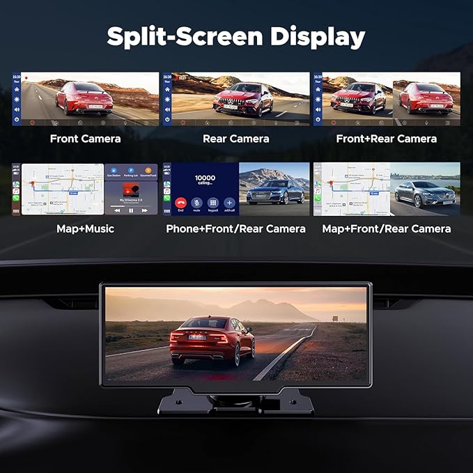 LAMTTO 9.26" Wireless Carplay and Android Auto with 2.5K Dash Cam, 1080P Backup Camera, Portable Touchscreen GPS Navigation for Car, Car Stereo Receiver with Bluetooth,AirPlay,AUX,FM,Googel,Siri