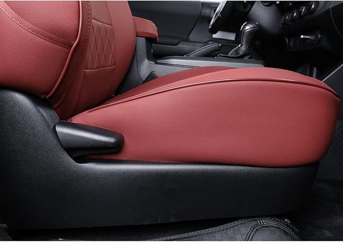 EKR Custom Fit Tacoma Leather Car Seat Covers for Select Toyota Tacoma 2012 2013 2014 2015 (TRD Sport Seats)- Full Set,Leather(Burgundy)