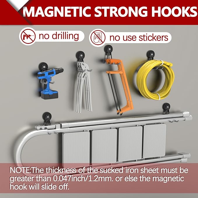 3-H Heavy Duty Magnet Garage Hooks 2 Pack, Extra Large Strong Magnetic Hooks for Hanging Cordless Power Drill, Utility Magnetic Tool Holder for Metal Cabinet, Steel Pegboard, Toolbox, Garage(Grey)