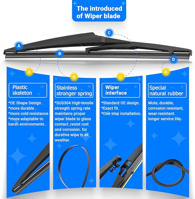 Windshield Wiper Blades Replacement for Toyota Highlander 2008-2019 Original Factory Quality Front Rear Wipers Blade Set for My Car - 26" 20" 12" (Pack of 3)
