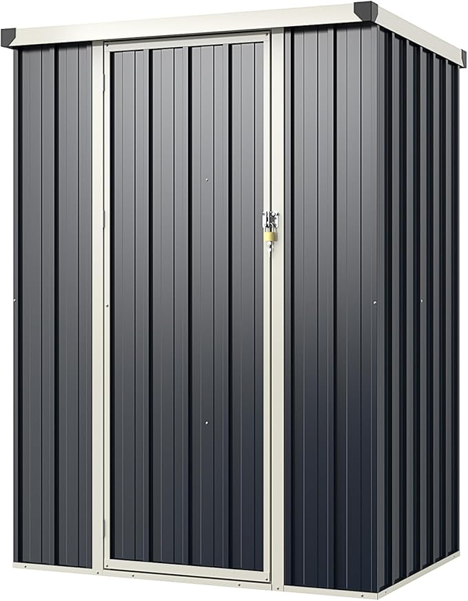 Goplus 3.8 x 2.8 FT Storage Shed Outdoor, All-Weather Steel Utility Storage House w/Lockable Door, Snap-on Arrow Leaning Organizer, Bike Tool Garden Sheds for Yard Lawn Patio