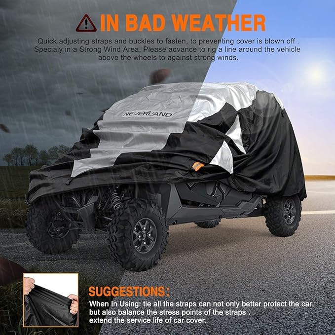 Neverland UTV Cover Waterproof 300D Heavy Duty 4-6 Seater 4 Door Side by Side Covers All Weather Protection Compatible with Polaris Ranger RZR General Can-Am Maverick Defender Kawasaki