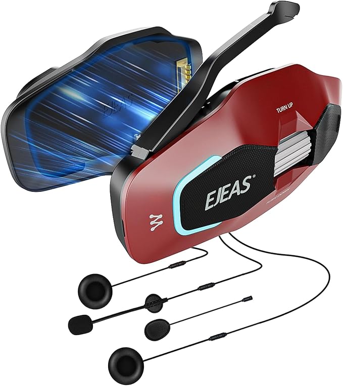 SolaMr X10 Motorcycle Helmet Bluetooth Headset Speakers Headphone, Ski Helmet Intercom Integrated Mesh Communication System Support 10 Riders with Bluetooth 5.1, Music Sharing, FM Radio, Red