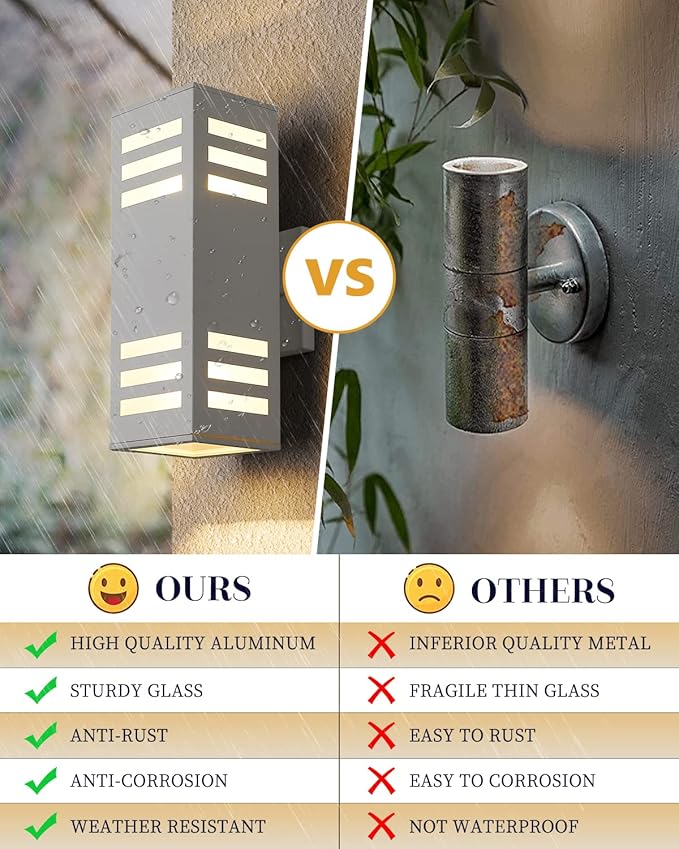 harriet Porch Lights Outdoor Modern - IP64 Waterproof Aluminum and Tempered Glass Cover, 13" Rectangular Up/Down Wall Sconce for Porch, Garage & Patio, Exterior Lighting, White