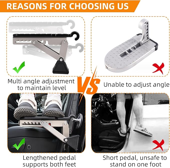 Car Door Step, Universal Fit Door Step for Car Roof Access, Adjustable Stand Pedal for Door Latch, Supports Both Feet, Roof Rack Accessories for Most Car, SUV, Vehicles