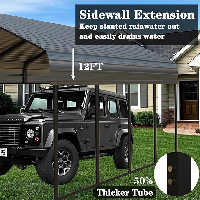 10x20FT/20x20 FT Metal Carport Heavy Duty for 2 Cars - Frame Shelter Car Garage Kits for All-Weather,Car Canopy Reinforced with Safe Boat Cover Car Ports for Yard Protection (10 x 20ft)