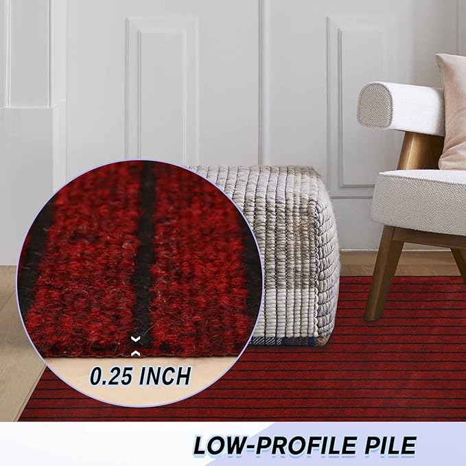 Custom Size Backed Non-Slip Area Rugs Runner, Easy Clean, Waterproof Runner Rugs for Hallway Entryway, Kitchen, Laundry, 2FT x 34FT, Red Stripe