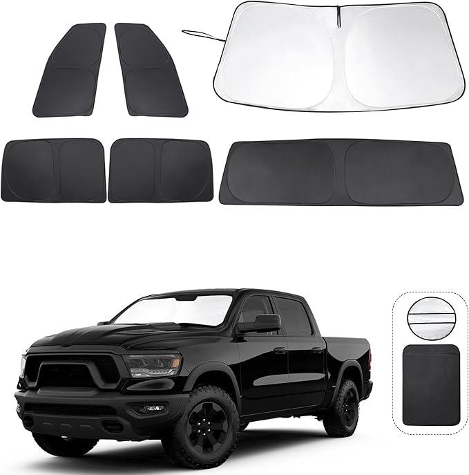 TINGLU Window Shades for Dodge RAM 1500 2019-2025 CrewCab,MegaCab Pickup,2Dr RegularCab,4Dr QuadCab Accessories Car Side Full Windows Windshield Sun Shade Camping Sun UV Rays Privacy Protection 6PCS