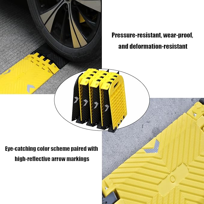 Portable Vehicle Traffic Speed Bump 118"×10"×1"Yellow-Black Reflective Non-Slip No Installation Needed Portable Traffic Speed Bump Parking、Lot Residential Area、Construction Site Speed Limiter