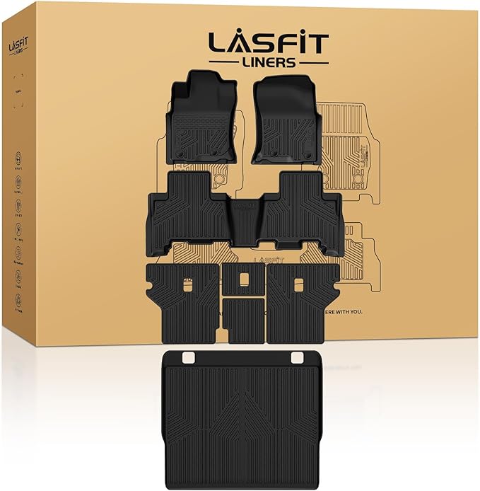 LASFIT Floor Mats&Trunk Mat for Toyota 4Runner 2013-2024 (Only for 5 Seats) All Weather TPE Mats Custom Fit Floor Liner for Toyota 4 Runner 1st & 2nd Row Full Set Car Mats and Cargo Liner, Black