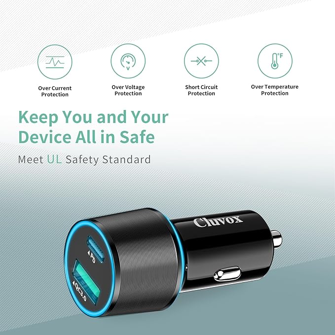 Cluvox 5 Pack USB C Car Charger, 38W Fast Charging for iPhone 16 Pro Max/Plus/16 SE/15/14/13, Samsung Galaxy S25 Ultra/S24/S23/A16/A15/A55, Google Pixel 9, 12V Type C Cigarette Lighter USB Charger
