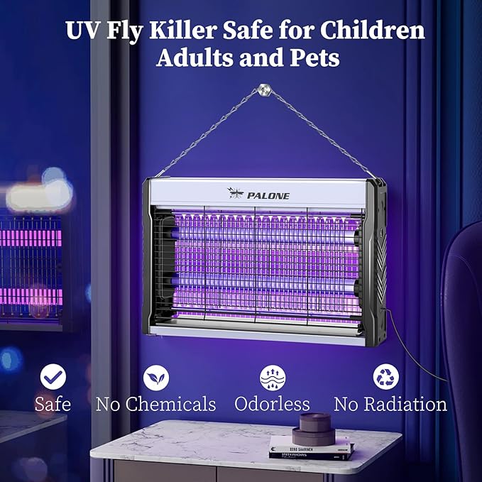 PALONE Electric Bug Zapper 3200V Mosquito Zapper Killer Indoor Insect Killer with Hanging Chain Mosquito Trap with Removable Collection Tray USB Electric Bug Zapper Outdoor for Home Office (16 in)