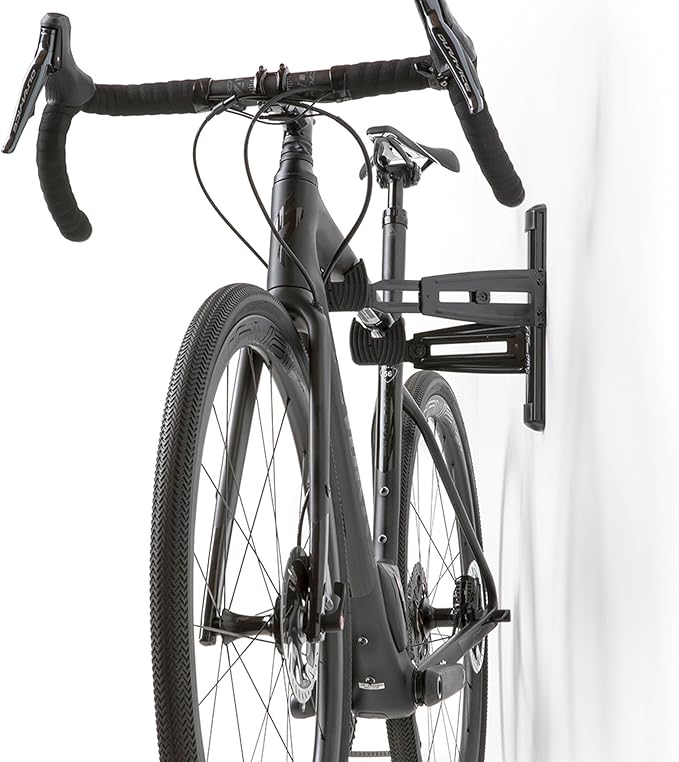 FEEDBACK SPORTS | Velo Wall Rack 2D Bike Storage | Bicycle Hangar Mount W/Adjustable Arms | Road, Gravel, Mountain Bike Compatible | For Garage, Apartment, Shed | Black