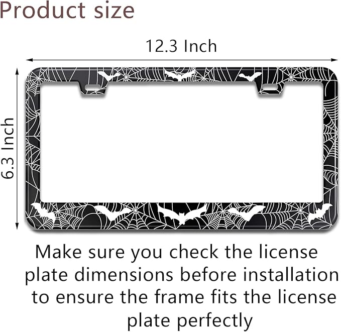 License Plate Frame for Bats and Spider Webs Stainless Steel License Plate Frames Holder Covers Rust-Proof Auto Parts Decoration with Screws License Plate Holder for Car Accessories 12x6 Inch
