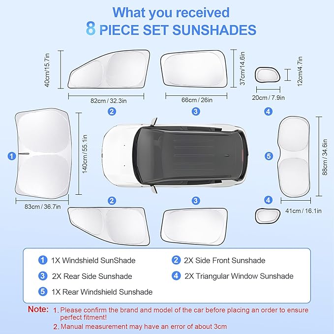 8pcs Car Window Shades for Jeep Compass 2017-2024 Accessories,Windshield Side Rear Full Sunshade,Sun Visor UV Blocking, Privacy Protection and Blackout for Camping Outdoor