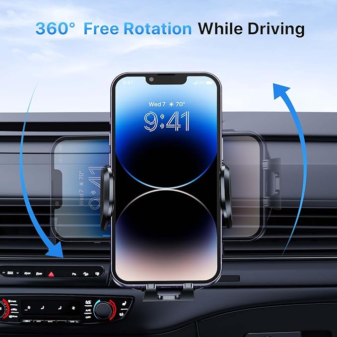 Miracase Phone Holders for Your Car with Upgraded Double Metal Hook Clip, Air Vent Cell Phone Car Mount, Universal Automobile Cradle Fit for iPhone Android and All Smartphones, Light Black