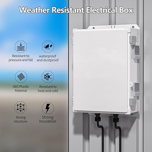 Outdoor Electrical Junction Box, ABS Water Resistant Enclosure with Internal Mounting Panel & Hinged Cover, 15.7" H* 11" L* 5.9" W