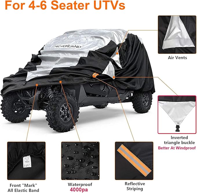 Neverland UTV Cover Waterproof 300D Heavy Duty 4-6 Seater 4 Door Side by Side Covers All Weather Protection Compatible with Polaris Ranger RZR General Can-Am Maverick Defender Kawasaki