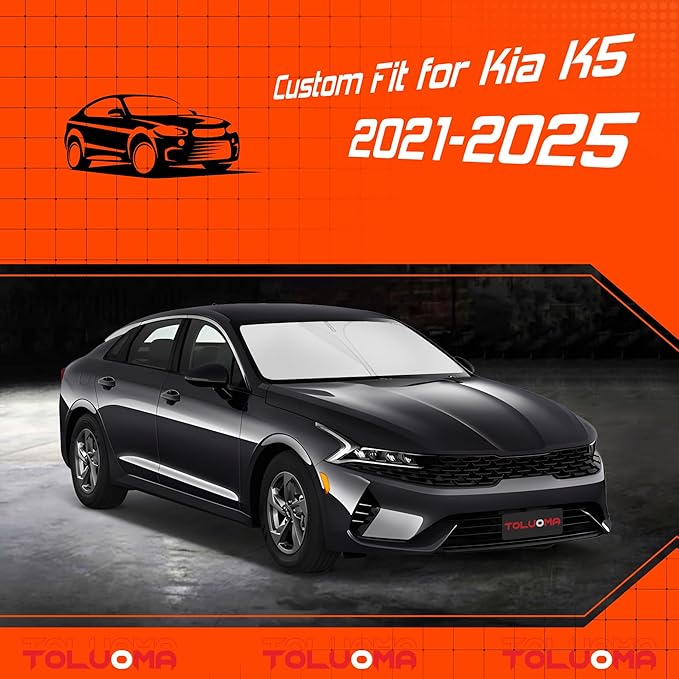 Custom Fit Windshield Sun Shade for Kia K5 2021-2025/H-yun-dai Sonata 2020-2025 Full Coverage, 210T Reflective Fabric, Double-Layer Design - Blocks 99% UV Rays, Easy to Install and Store