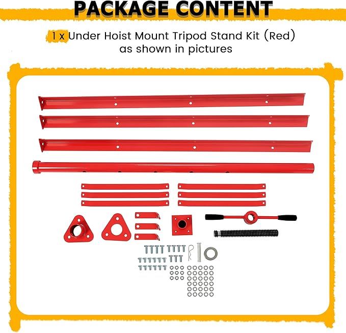 KUAFU 47.375"-84.5" Automotive Under Hoist Tripod Stand 2 Ton High Lift Jack Stand Reach Under Hoist Stand 4000lbs Capacity Powder Coated Red
