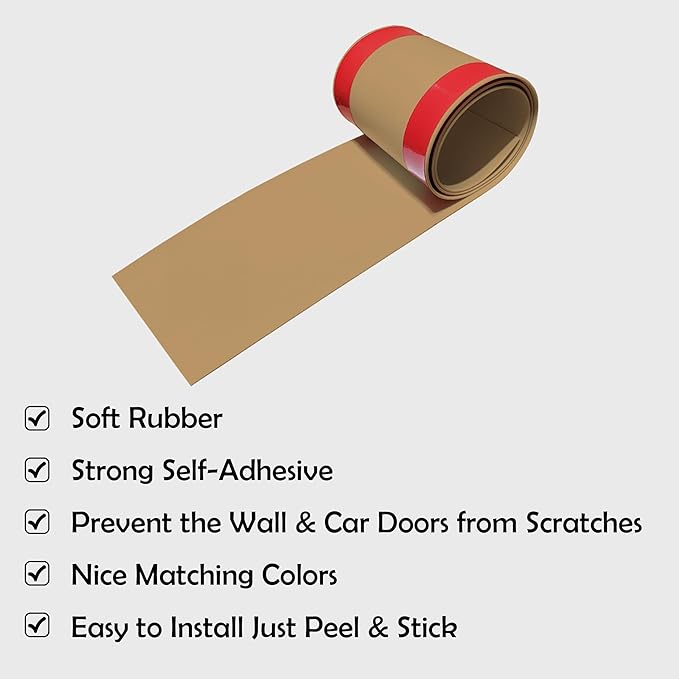 Rubber Bond Garage Wall Protectors - 6x48 Inches Strong Self-Adhesive Rubber Bumper Protectors for Garage Walls - Anti-Scratch and Waterproof Garage Wall Protector for Car Doors (Brown, 1 Pack)