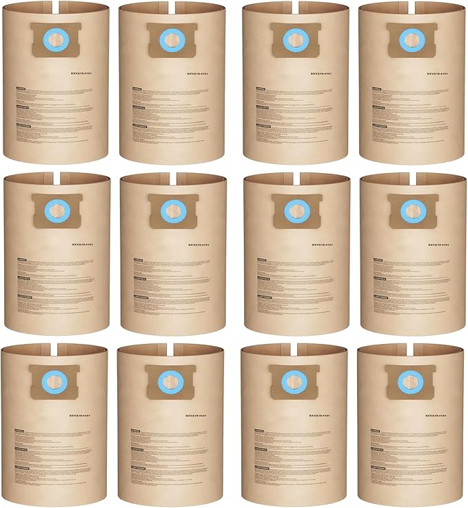 12 Pack DXVA19-4101 Dust Bag Compatible with DEWALT 6-10 Gallon DXV06P DXV09P DXV09PA DXV10P DXV10PL DXV10S DXV10SA DXV10SB Wet/Dry Vacuum Cleaners