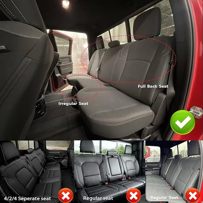 AOMSAZTO Custom Fit Seat Covers for Ram 2500 (2019-2025) Premium Faux Leather Car Seat Covers Full Set Black Waterproof Protection