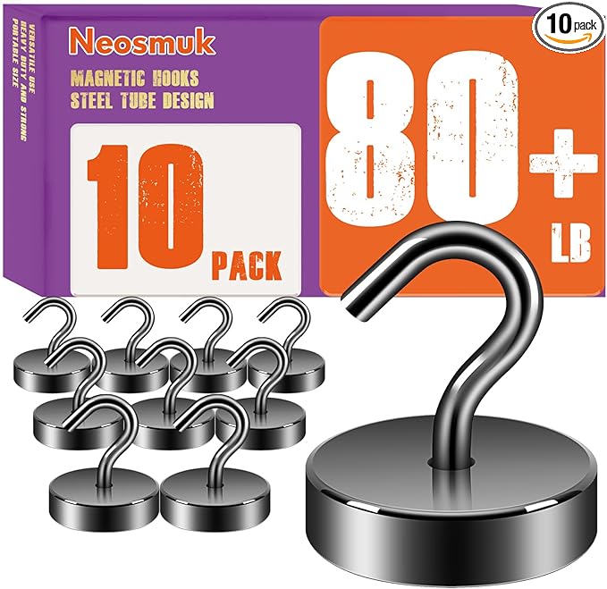 Neosmuk Magnetic Hooks, Cruise Ship Essentials, 80lb+ Heavy Duty Magnetic Hooks for Cruise Cabins, Refrigerator, Grill, Hanging, and Travel | Extra Strong Must-Haves Magnet Hook,Gunmetal