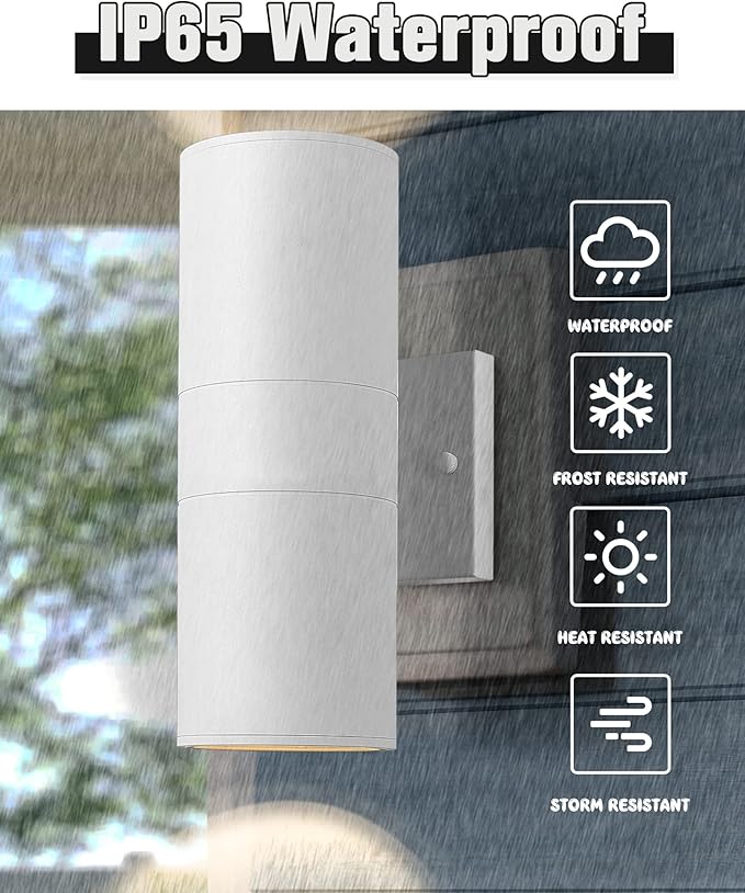 Ken & Ricky White Outdoor Wall Sconce, Outside Up and Down Wall Lights, Modern Exterior Light Fixtures with Tempered Glass Cover for House Porch Garage Patio Front Door -1 Pack