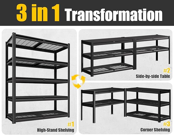 PrimeZone 72" H X 48" W X 18" D Heavy Duty Garage Shelving 5 Tier 2500 LBS Storage Shelves Adjustable Industrial Metal Wire Shelf Unit for Garage,Basement,Pantry,Warehouse,Commercial 4Pack