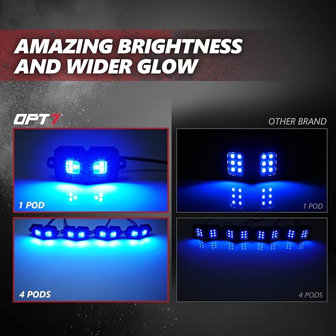 OPT7 Photon RGB LED Magnet Rock Lights with APP & Remote Control, 4 Red Pods Wide Angle Multicolor Neon Underglow Lighting Kit with Extension Wire, IP68 Waterproof for Offroad Truck Jeep RZR ATV UTV