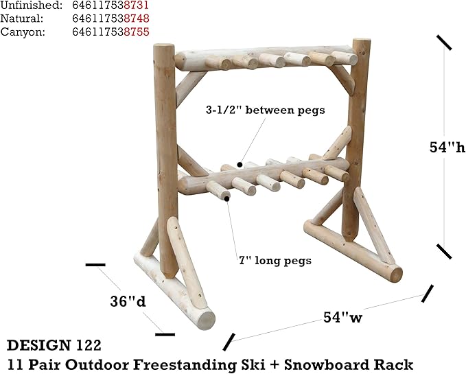 11-Place Freestanding Log Ski Rack Holder, Indoor & Outdoor Snowboard Racks, Standing Storage, Garage Racks for Snow Skis, Durable Snowboard Rack Garage Storage Organizer - Canyon Brown