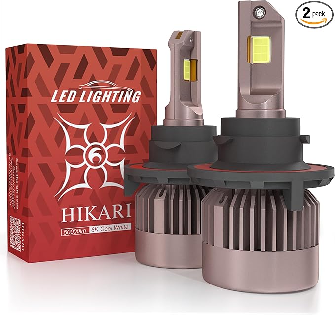 HIKARI WINGS H13 9008 Fog Light, 50000LM Pure White 6000K LED Bulbs, Plug & Play IP68 Waterproof Pack of 2