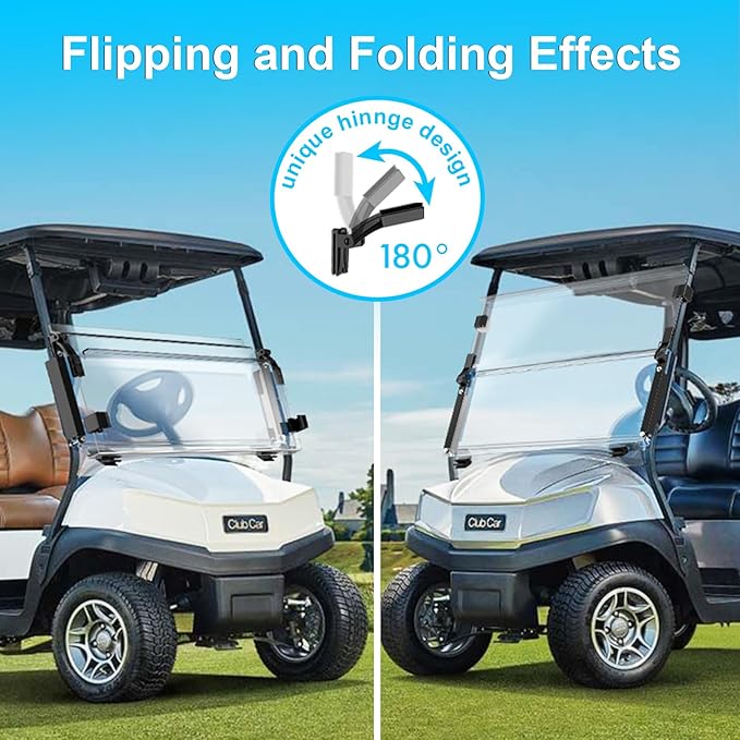 Upgraded Club Car Precedent Windshield,Golf Cart Windshield for Precedent/Tempo/Onward (2004-Up)– Heavy Duty Hinges, Foldable, Anti-UV & Impact Resistant, 5MM Thick PC Material, 37.6"W X 33.2"H
