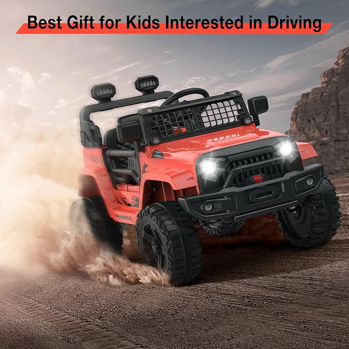 12V Kids Electric Ride On Truck Car w/Parent Remote Control, Spring Suspension, LED Lights & AUX Port | Outdoor Ride Toy for Boys Girls