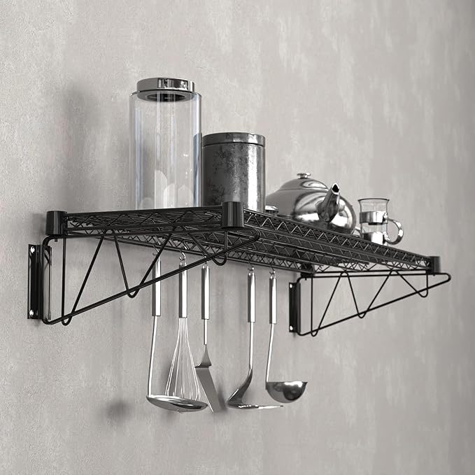 14" x 48" Black Epoxy Wire Wall Mount Shelf