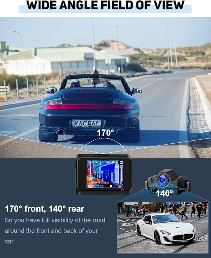 4K Dash Cam Front and Rear, Car Dash Camera Built-in WiFi GPS, Free 64GB Card, UHD 2160P Night Vision, WDR, 170°Wide Angle, WDR, 24H Parking Monitor