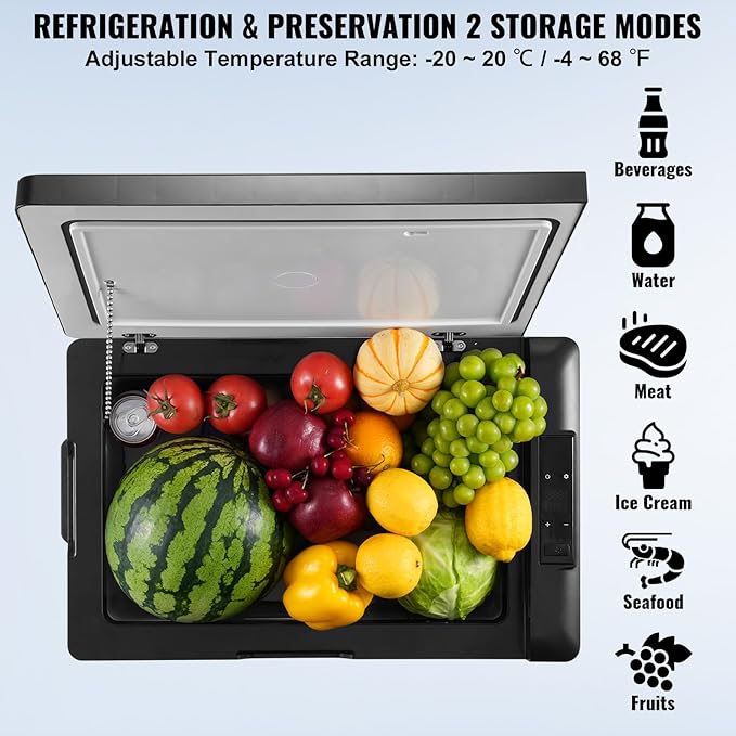 VEVOR 12 Volt Car Refrigerator Fridge, 70Liter(74qt) Single Zone Portable Freezer, -4℉-68℉ Adjustable Range, 12/24V DC and 100-240V AC Compressor Cooler for Outdoor, Camping, RV, Silver