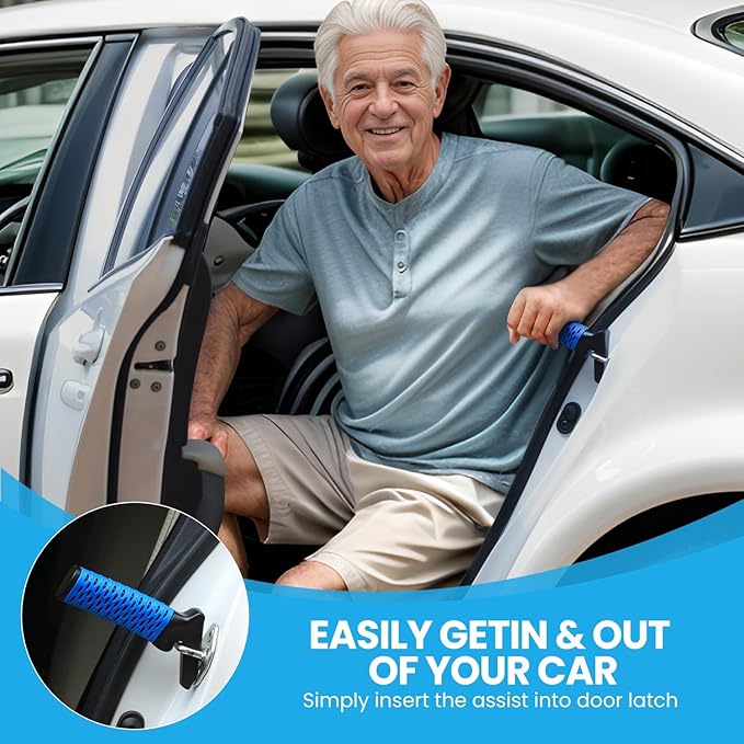 Car Door Handle for Elderly, Car Handle Assist Support, Portable Elderly Assistance Mobility Aids Auto Grab Cane with Strap for Seniors and Handicapped Getting Out of Car, Blue, 2 Pack