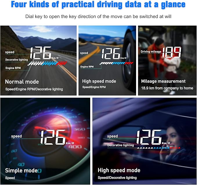 Heads up Display for Cars Car HUD M7, Digital Speedometer for Car OBD/GPS Smart Gauge, Driving Speed, Engine RPM, Voltage, Water Temperature, Etc.., Speedometer for Car Works Great for All Cars