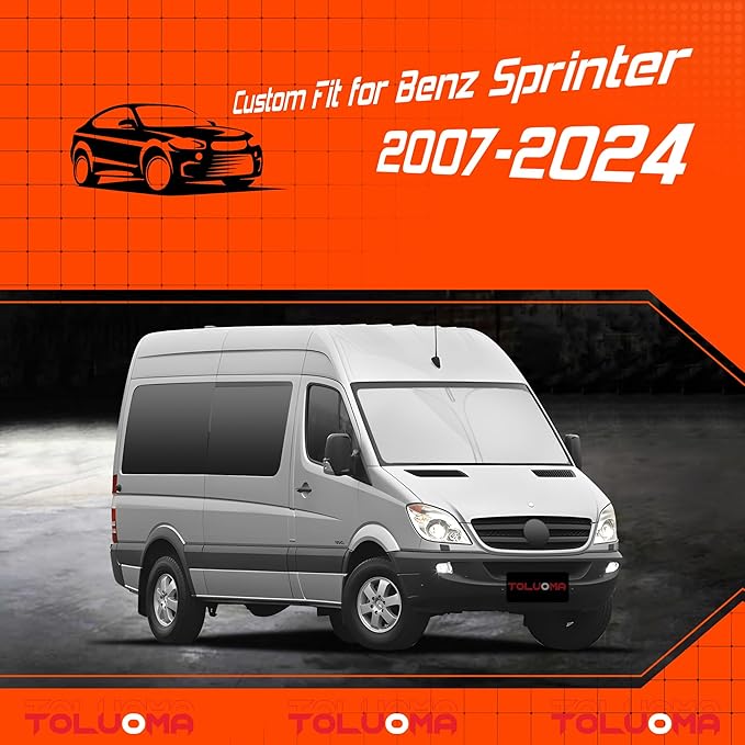 Custom Fit Windshield Sun Shade for Freightliner/Mercedes Benz Sprinter 1500 2500 3500 4500 2007-2025 - Full Coverage, 210T Reflective Fabric, Double-Layer Design Blocks 99% UV Rays