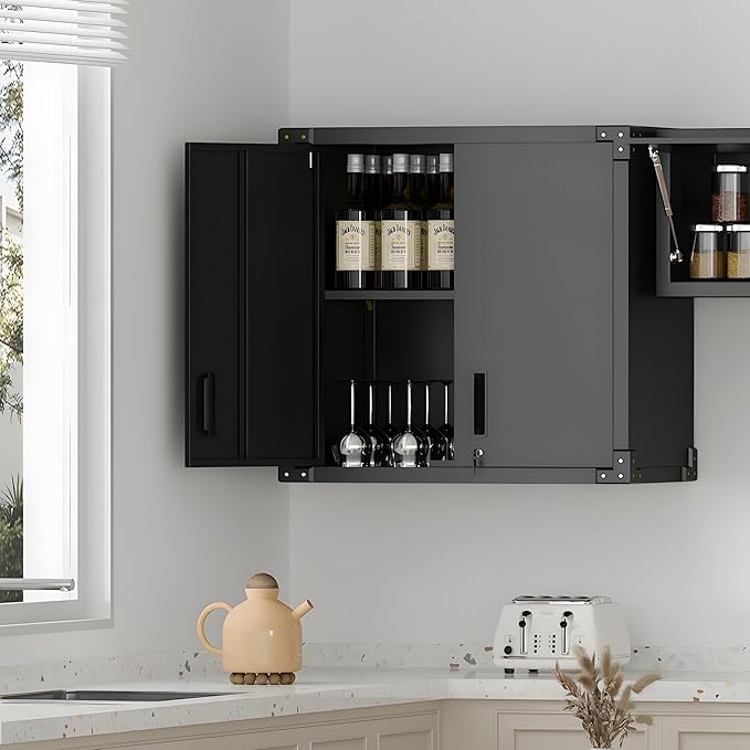 Garage Wall Cabinet,Metal Wall Cabinet with Doors and Adjustable Shelves,Steel Utility Wall Mounted Tool Cabinets for Home,Office,Kitchen,Warehouse