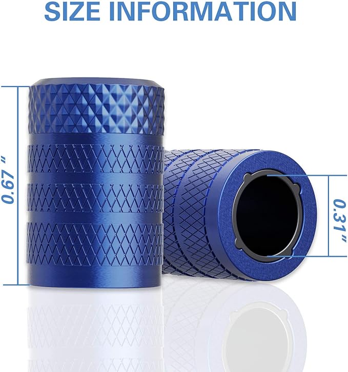 CKAuto Tire Valve Stem Caps, Blue, 4 pcs/Pack, Anodized Aluminum Tire Valve Cap Set, Corrosion Resistant, Universal Stem Covers for Cars Trucks Motorcycles SUVs and Bikes