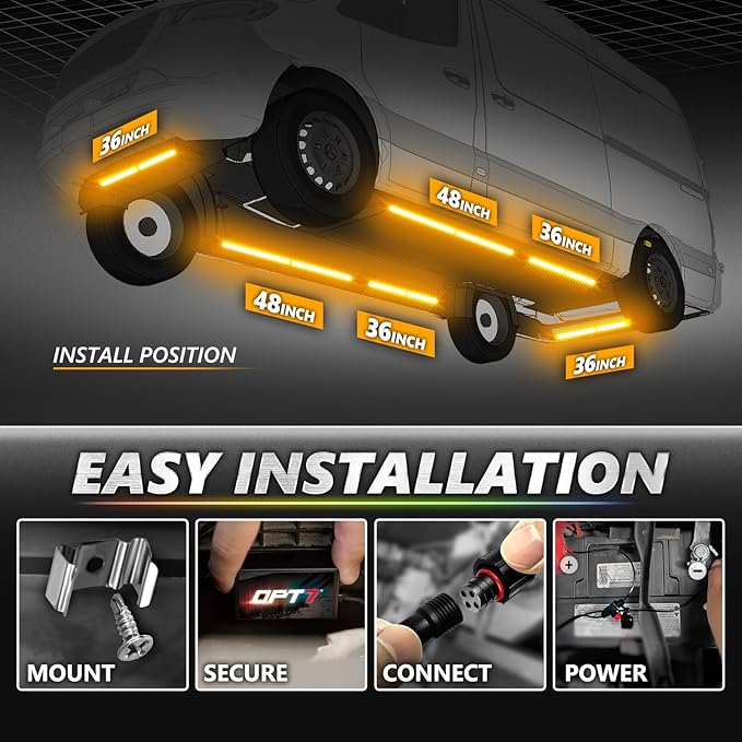 OPT7 Aura Pro Underglow Lights for Class B & B+ RV Motorhomes with APP & Remote Control, RGB Multicolor Modes, Music Sync, 6 PCS Waterproof Rigid Aluminum Light Bar, Outdoor Neon Accent LED Strip Kit
