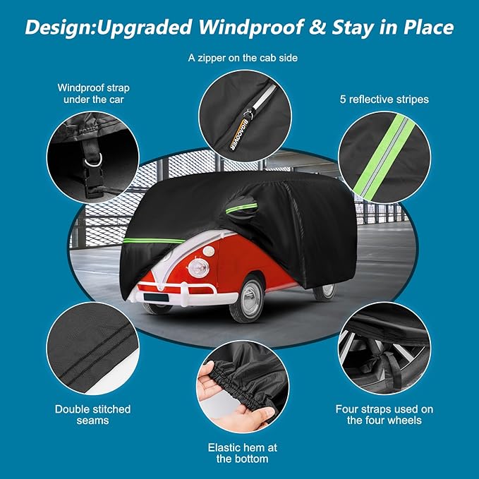 Car Cover for 1950-1992 VW Bus T1 T2 T3, Waterproof 420D Oxford Cloth Cover Outdoor Full Car Covers with Zipper Windproof Heavy Duty All Weather with Wind, Sun, UV and Dust Protectio