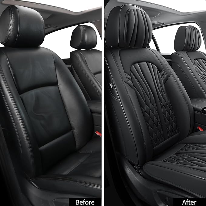 Seat Covers for Cars, Waterproof Seat Covers, Leather Car Seat Covers 2 Pack, Universal Seat Cushion Protector for Most Cars Black