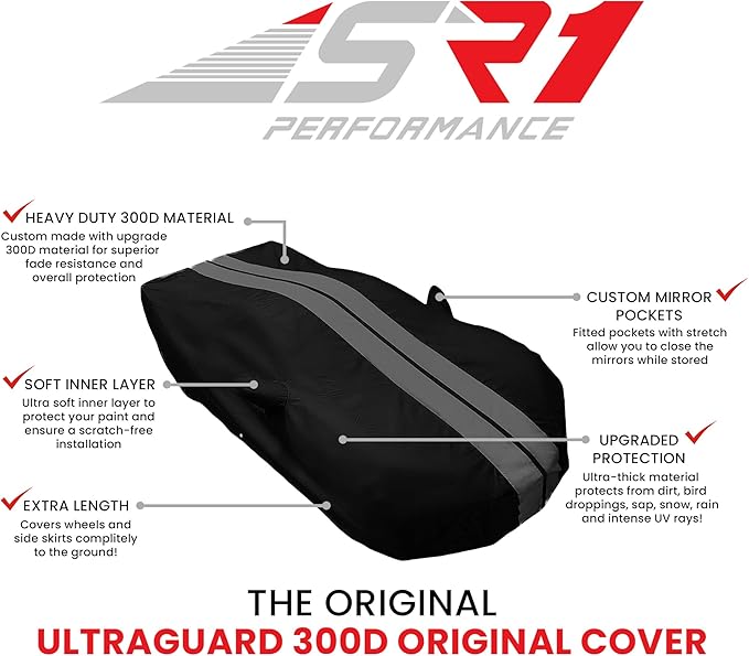 C6 Corvette Car Cover - Custom Fit Outdoor/Indoor UV & Rain Protection - Ultraguard Plus 300 Denier High End for 2005-2013 C6, Grand Sport, ZR1, Z06 Corvettes (Gray/Black)